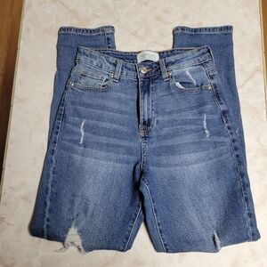 High Rise Distressed Skinny Jeans Size 1/25 Medium Wash Stretch Denim